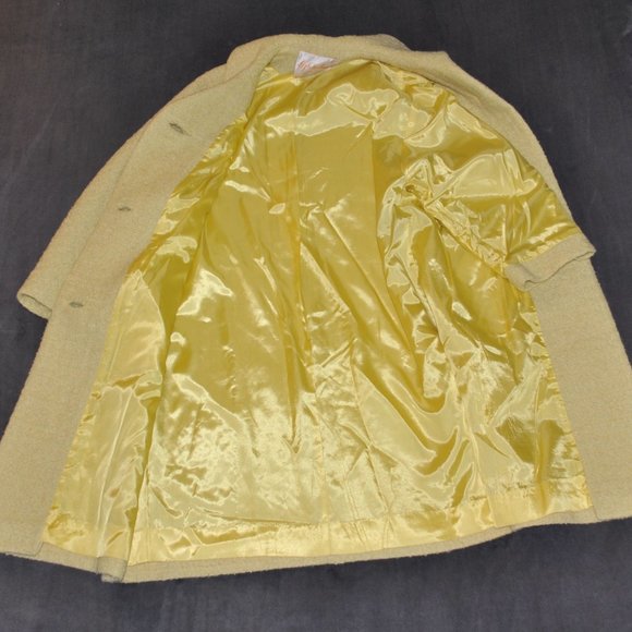 Vintage Lizbeth Jeanne Coat Women's Size Large Yellow Reto Mod Long Wool Coat - Picture 4 of 11